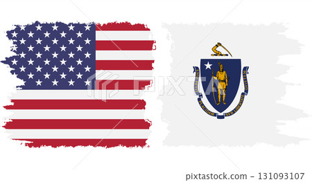 Massachusetts state and USA grunge flags connection vector 131093107