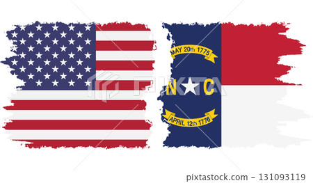 North Carolina state and USA grunge flags connection vector 131093119