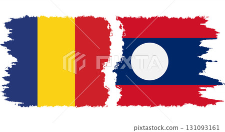 Laos and Romania grunge flags connection vector 131093161