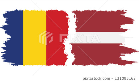 Latvia and Romania grunge flags connection vector 131093162