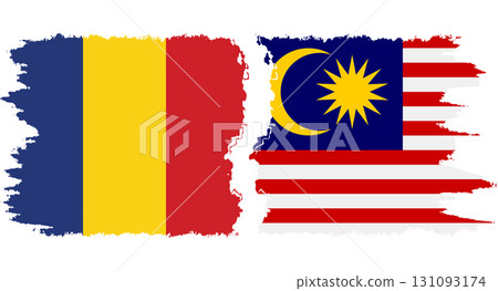 Malaysia and Romania grunge flags connection vector 131093174