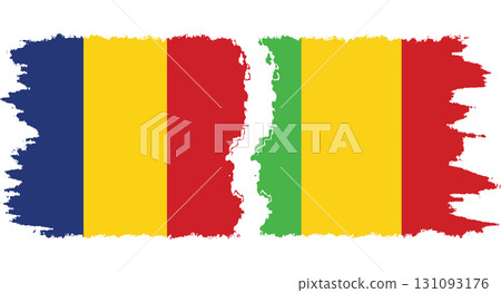 Mali and Romania grunge flags connection vector 131093176