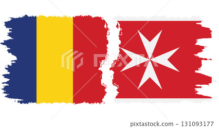 Malta and Romania grunge flags connection vector 131093177