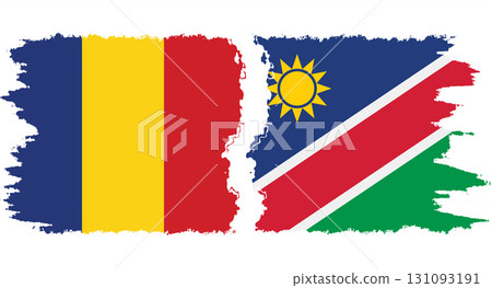 Namibia and Romania grunge flags connection vector 131093191