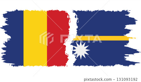 Nauru and Romania grunge flags connection vector 131093192