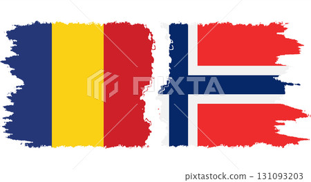 Norway and Romania grunge flags connection vector 131093203
