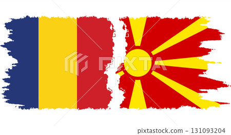 Northern Macedonia and Romania grunge flags connection vector Northern Macedonia and Romania grunge flags connection vector 131093204
