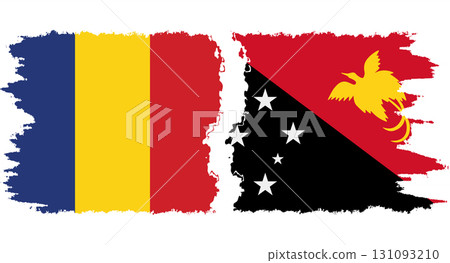 Papua New Guinea and Romania grunge flags connection vector 131093210