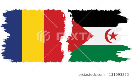 Western Sahara and Romania grunge flags connection vector 131093223