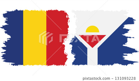 Saint Martin and Romania grunge flags connection vector 131093228