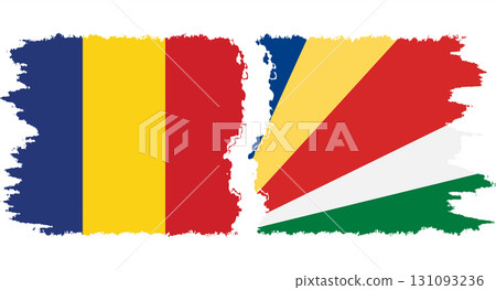 Seychelles and Romania grunge flags connection vector 131093236