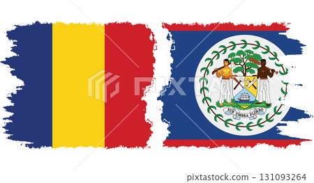 Belize and Romania grunge flags connection vector 131093264