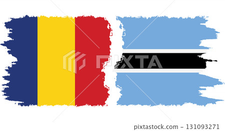 Botswana and Romania grunge flags connection vector 131093271
