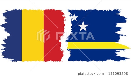 Curacao and Romania grunge flags connection vector 131093298