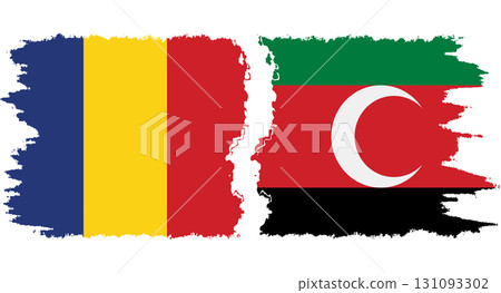Darfur and Romania grunge flags connection vector 131093302