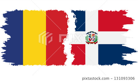 Dominican Republic and Romania grunge flags connection vector 131093306