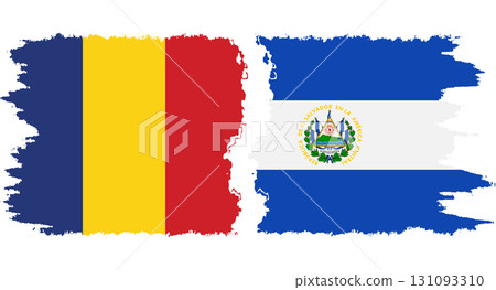 El Salvador and Romania grunge flags connection vector El Salvador and Romania grunge flags connection vector 131093310