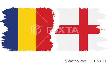 England and Romania grunge flags connection vector 131093311