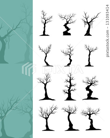 silhouette dead tree with branch, halloween greeting card or background decoration 131093414