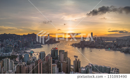 Aug 1 2025 Cityscape of Hong Kong Harbour at Sunset With Skyscrapers 131093490