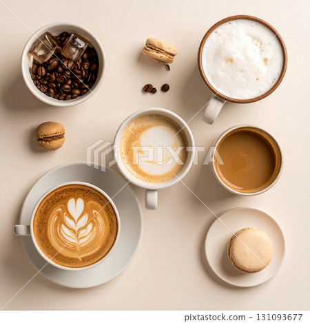 coffee, americano, espresso, latte, cappuccino, macchiato, mocha, flat white, cold brew, dutch coffee 131093677