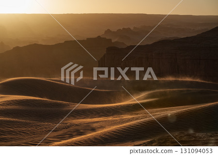 Golden Sands A Serene Desert Landscape Captured Beautifully at Sunset Golden Sands A Serene Desert Landscape Captured Beautifully at Sunset 131094053