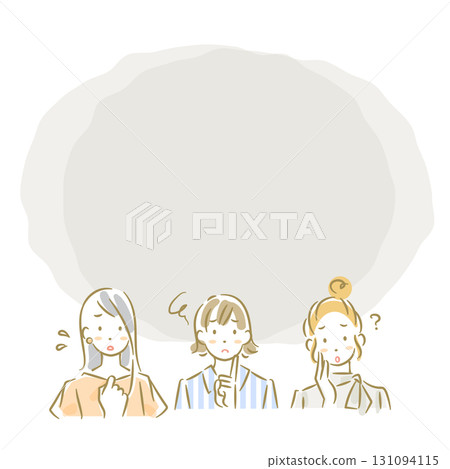 A frame with three troubled young women. A soft, stylish line drawing illustration. A frame with three troubled young women. A soft, stylish line drawing illustration. 131094115