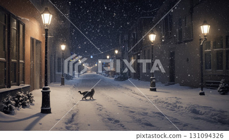 Snowy night cityscape 131094326