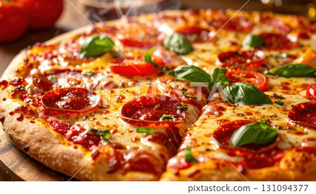 《AI Image》Delicious pizza with various toppings 131094377