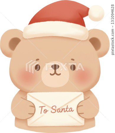 Cute bear in Santa hat holding a letter to Santa 131094628