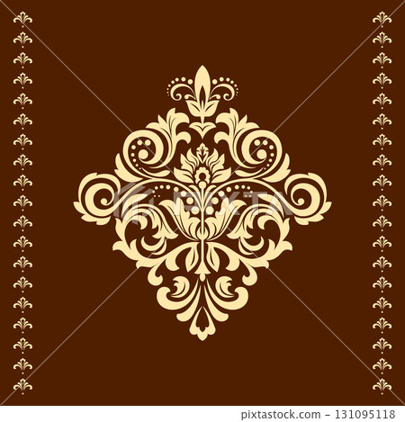 Damask graphic ornament. Floral design element. Golden and brown vector pattern 131095118