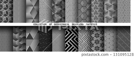 Geometric set of seamless black and gray patterns. Simple vector graphics Geometric set of seamless black and gray patterns. Simple vector graphics 131095128