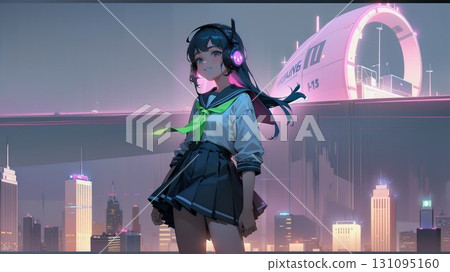 High school girl in a future city 131095160