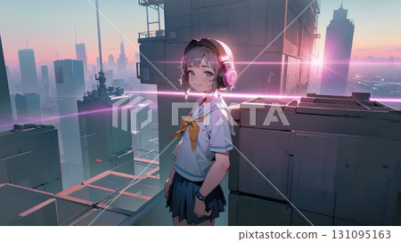 High school girl in a future city 131095163