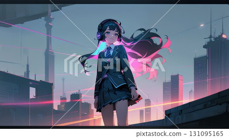 High school girl in a future city 131095165