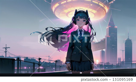 High school girl in a future city 131095169