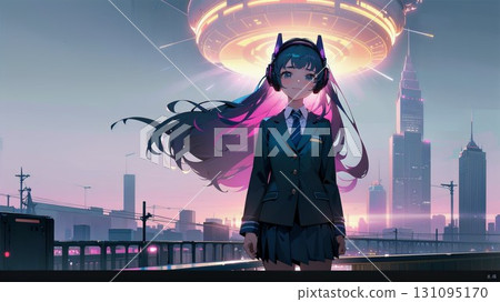High school girl in a future city High school girl in a future city 131095170