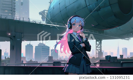 High school girl in a future city 131095231
