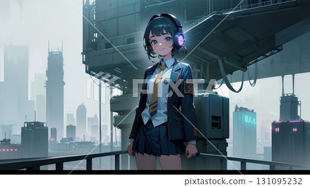 High school girl in a future city 131095232