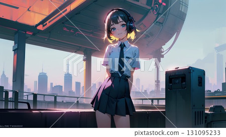 High school girl in a future city 131095233