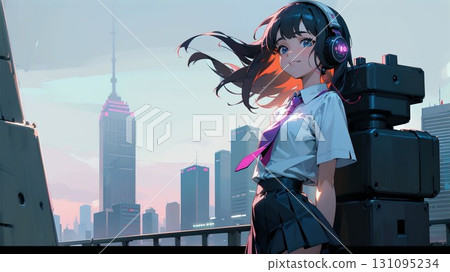 High school girl in a future city 131095234