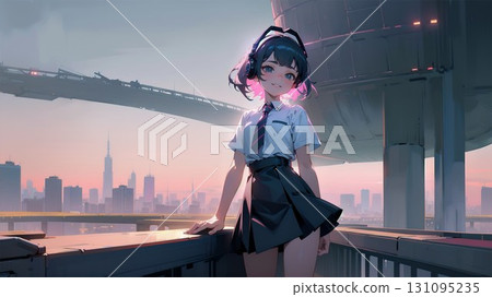 High school girl in a future city 131095235