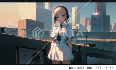 High school girl in a future city 131095237