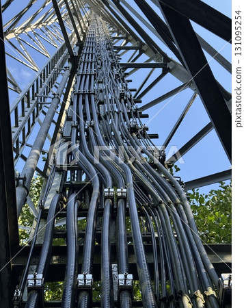 The Intricate and Complex Wiring of a Telecommunications Tower The Intricate and Complex Wiring of a Telecommunications Tower 131095254