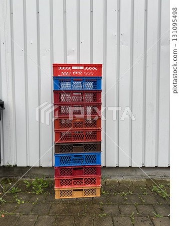 Vibrant and Colorful Stacked Crates Perfect for Effective Media Storage Solutions 131095498