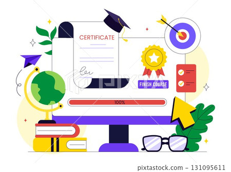 Online Course Certificate Program Illustration Featuring Learning Management System with Mobile Application, Online Coach, and Skill Development Online Course Certificate Program Illustration Featuring Learning Management System with Mobile Application, Online Coach, and Skill Development 131095611