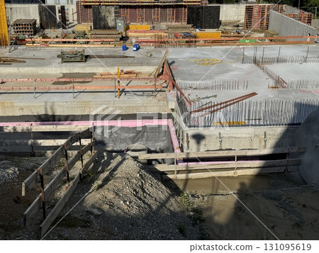 The progress made on the foundation of the construction site is truly remarkable and noteworthy 131095619