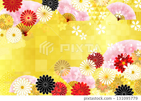 Cherry blossoms, chrysanthemums, Japanese pattern, New Year's card background 131095779