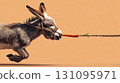 A donkey runs after a carrot tied to a rope decoy concept 131095971