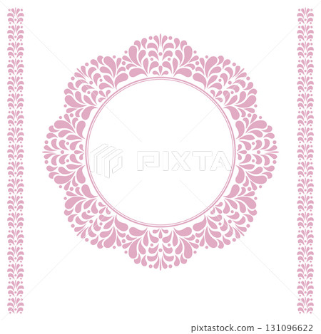 Decorative frame Elegant vector element for design in Eastern style, place for text. Floral pink and white border. Lace illustration for invitations and greeting cards Decorative frame Elegant vector element for design in Eastern style, place for text. Floral pink and white border. Lace illustration for invitations and greeting cards 131096622